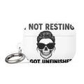 punk skull illustration with tongue out, spiked hair, and sunglasses AirPods Case front view — Wandering With Pride