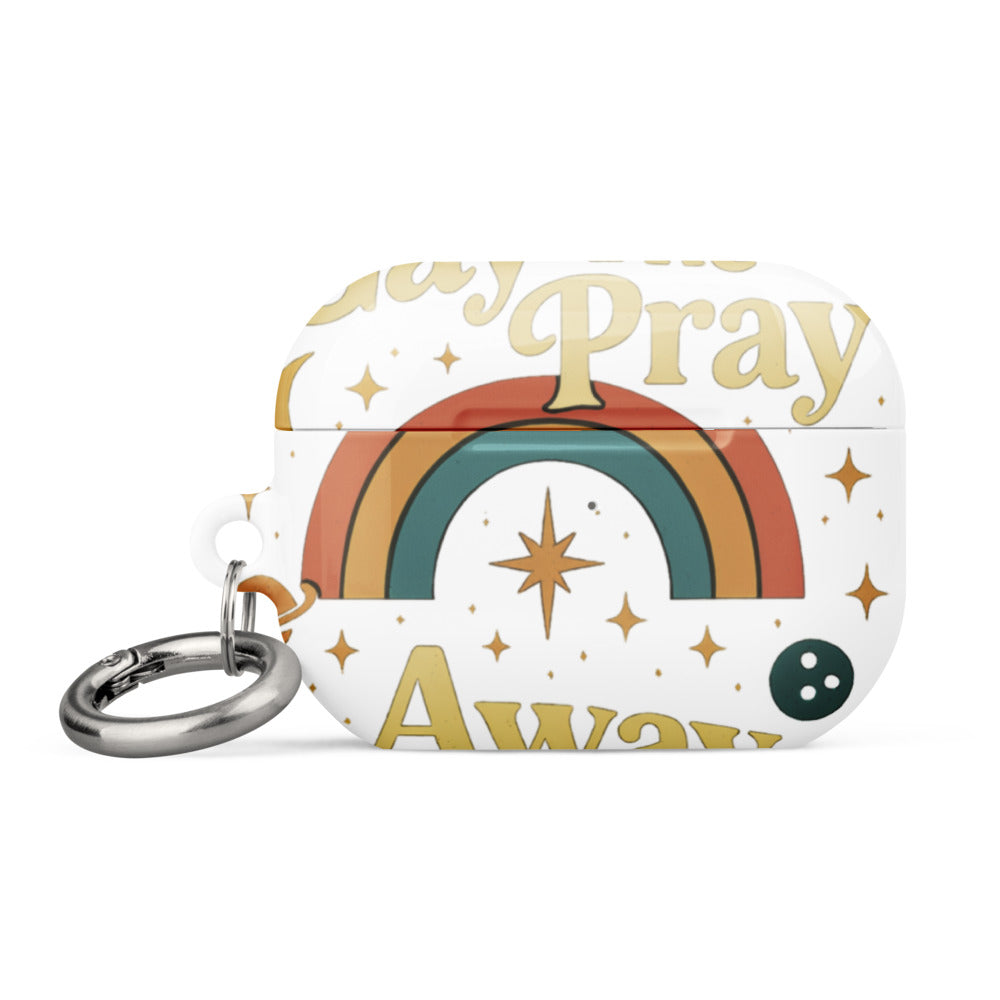 Gay the Pray Away illustration with rainbow arc, star, and crescent moon AirPods Case front view — Wandering With Pride