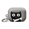 Black cat with a white bone around its neck AirPods Case front view — Wandering With Pride
