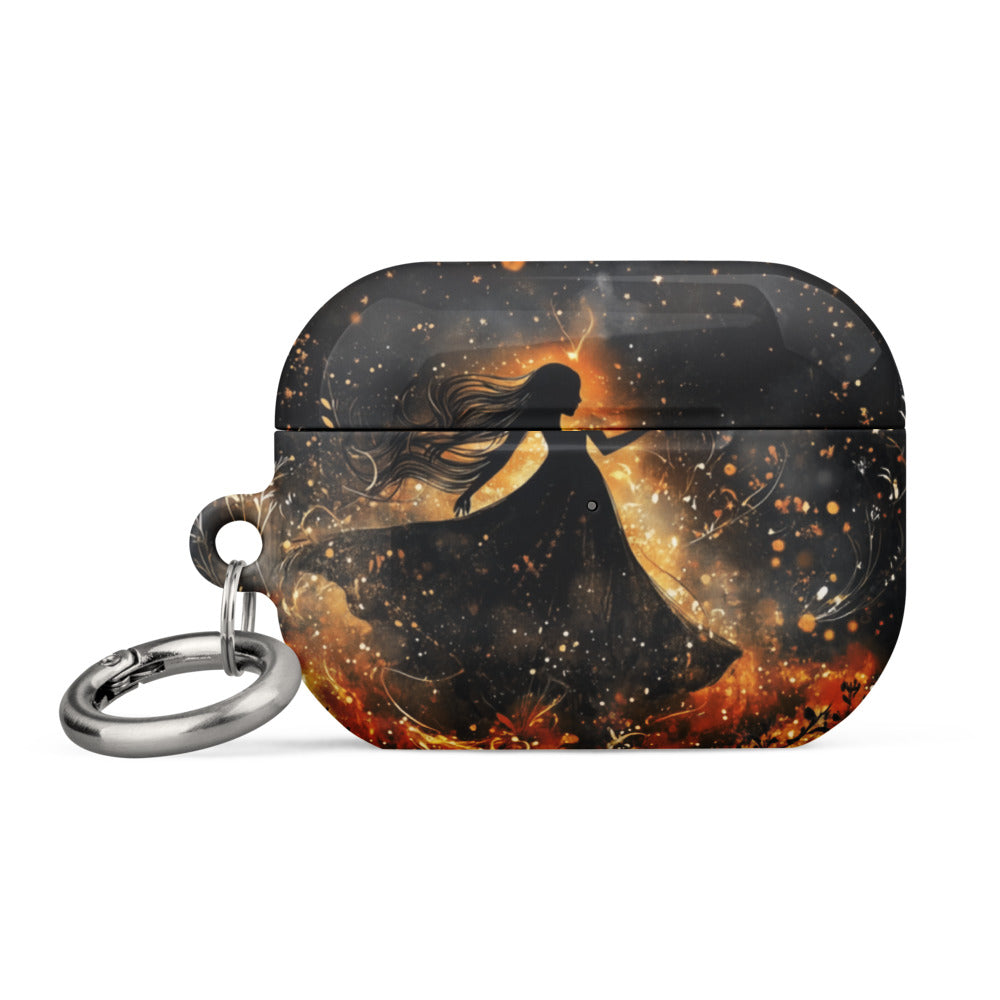 celestial woman illustration with flowing gown and cosmic elements AirPods Case front view — Wandering With Pride