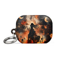 Woman in fiery flowing gown surrounded by apocalyptic flames AirPods Case front view — Wandering With Pride
