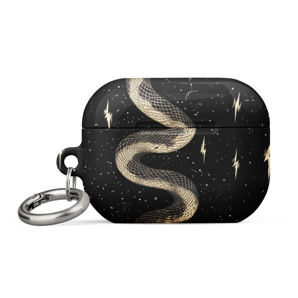 coiled snake pattern with surrounding outstretched snakes AirPods Case front view — Wandering With Pride