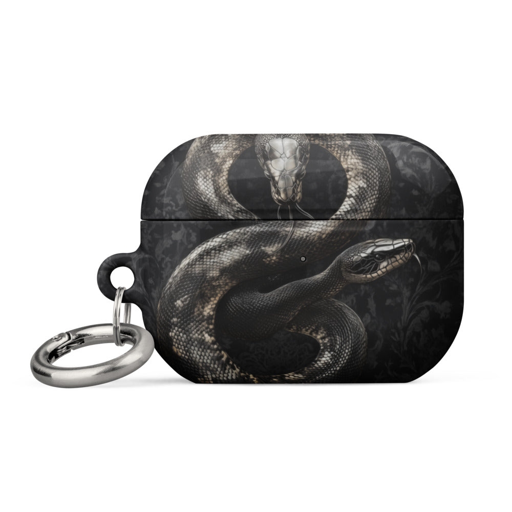 snake coiled around a skull illustration AirPods Case front view — Wandering With Pride