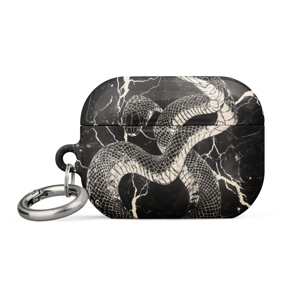 snake coiled around electrified structure illustration AirPods Case front view — Wandering With Pride
