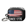 stylized American flag with 'REJECTING KINGS SINCE 1776' circular typography AirPods Case front view — Wandering With Pride