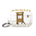 Guillotine illustration with 'Feelin' French' typography AirPods Case front view — Wandering With Pride