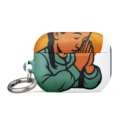 woman praying in front of golden circle with 'Bless the Mess' text AirPods Case front view — Wandering With Pride