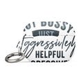 Typographic slogan: 'NOT BOSSY JUST AGGRESSIVELY HELPFUL' AirPods Case front view — Wandering With Pride