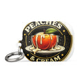 Realistic peach illustration with cream drizzle and 'PEACHES & CREAM' border AirPods Case front view — Wandering With Pride