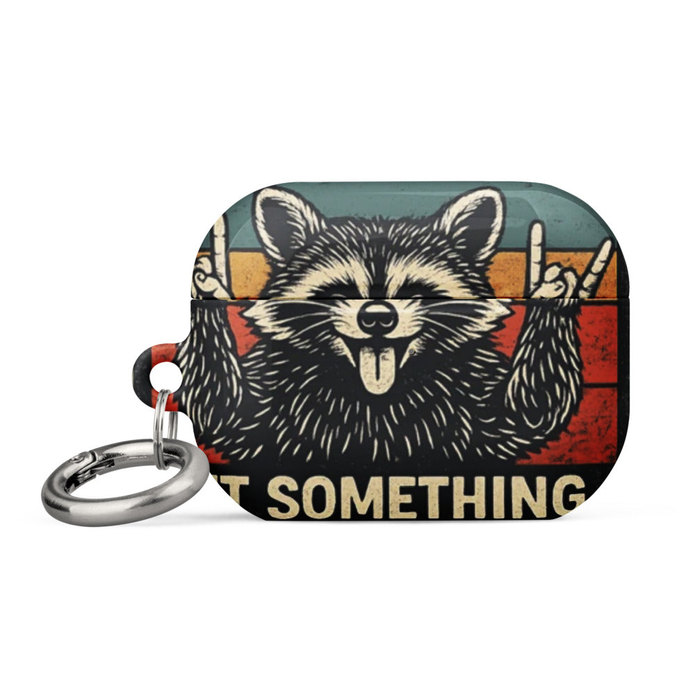 vintage-style cartoon raccoon in 'rock on' gesture with 'UNDIAGNOSED' and 'BUT SOMETHING AIN'T RIGHT' text AirPods Case front view — Wandering With Pride