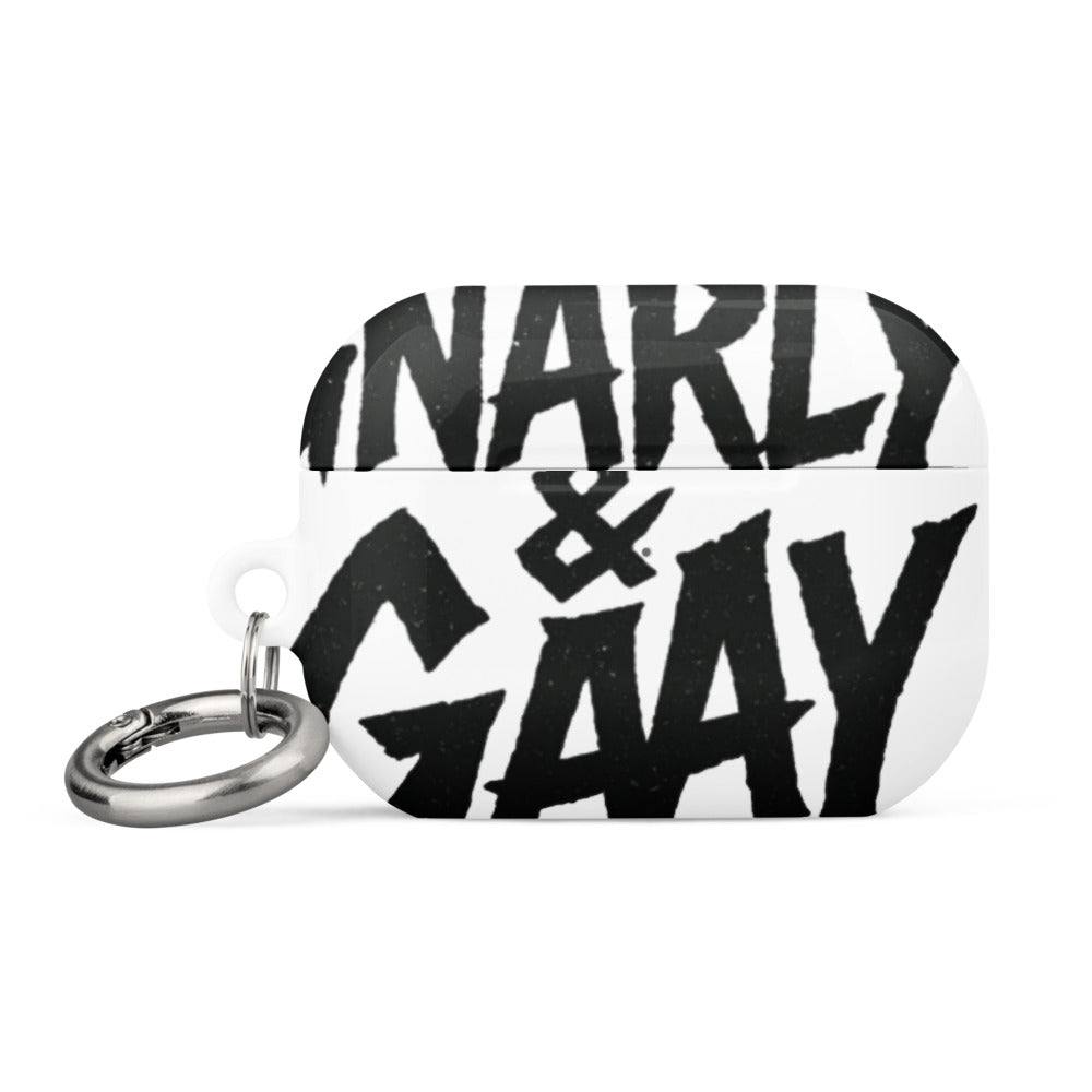 Gnarly & Gravy band logo with stylized rugged head portrait and gothic typography AirPods Case front view — Wandering With Pride