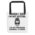 punk skull illustration with tongue out, spiked hair, and sunglasses Tote Bag front view — Wandering With Pride