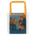 Democracy, Not Autocracy typography Tote Bag front view — Wandering With Pride