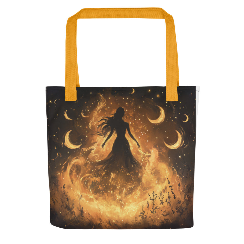 Fantasy woman in stormy mountain scene Tote Bag front view — Wandering With Pride