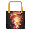 woman's head engulfed in flaming hair illustration Tote Bag front view — Wandering With Pride