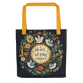 We are not going back illustration with floral border Tote Bag front view — Wandering With Pride
