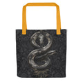 snake coiled around a skull illustration Tote Bag front view — Wandering With Pride