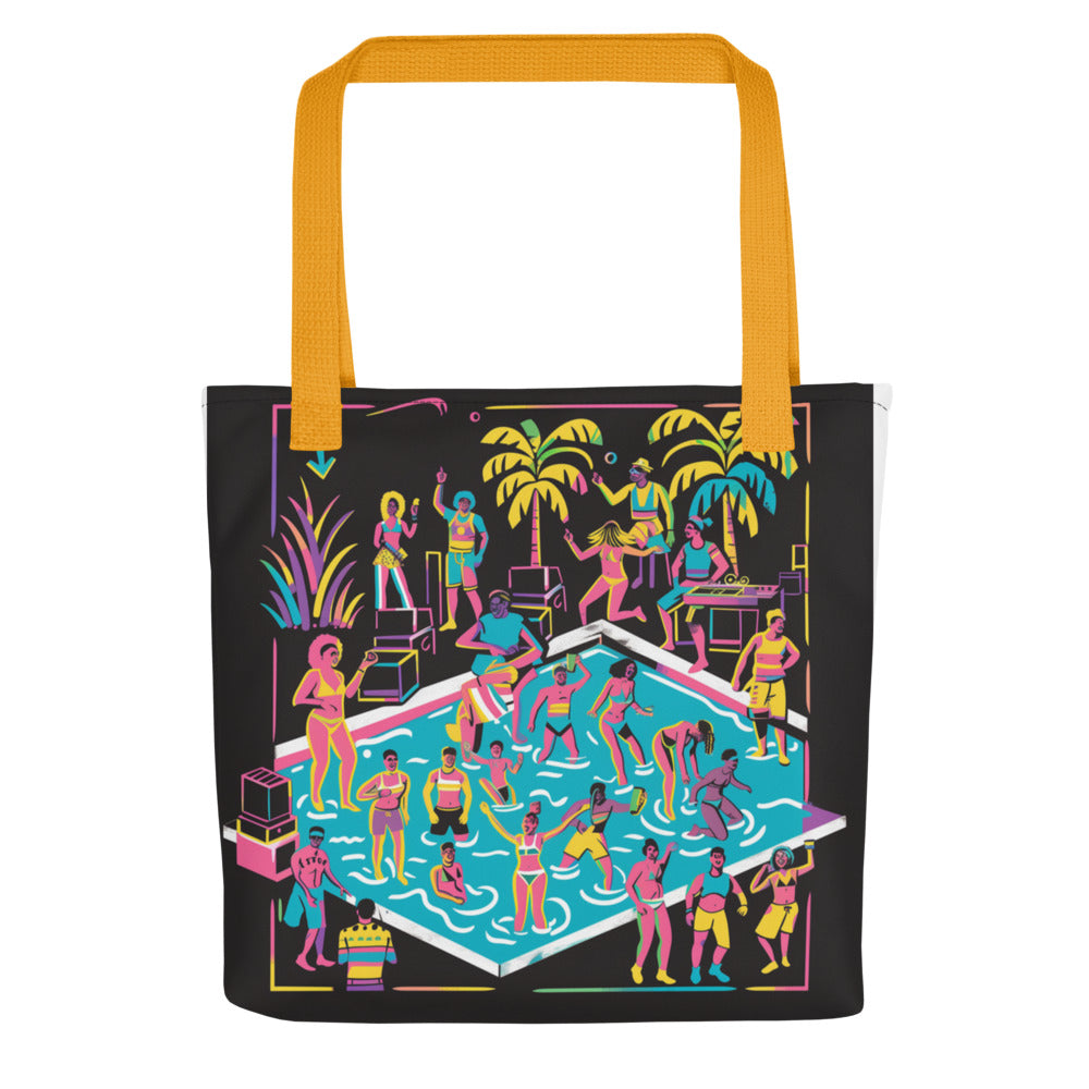 cartoon pool party illustration with diverse queer figures Tote Bag front view — Wandering With Pride