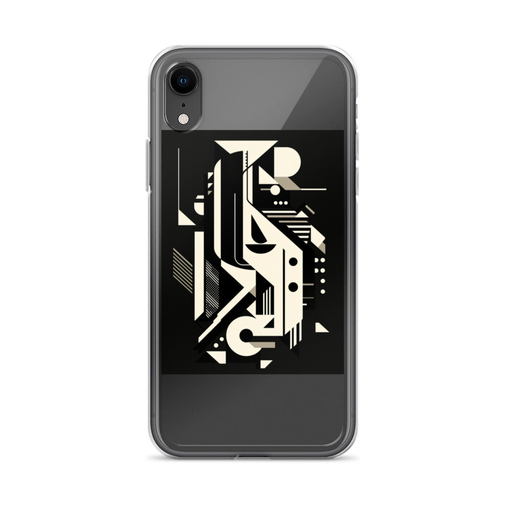 Abstract black-and-white face illustration iPhone Case front view — Wandering With Pride