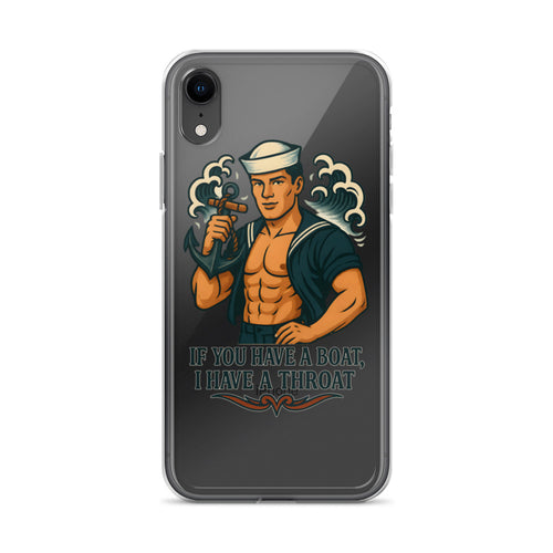 Cartoonish shirtless sailor-man with sharp-edged pointed object iPhone Case front view — Wandering With Pride