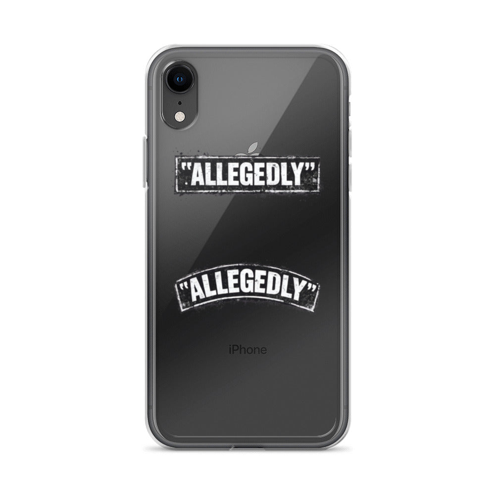 ALLEGEDLY typography in a bold, RAGS-inspired block font iPhone Case front view — Wandering With Pride