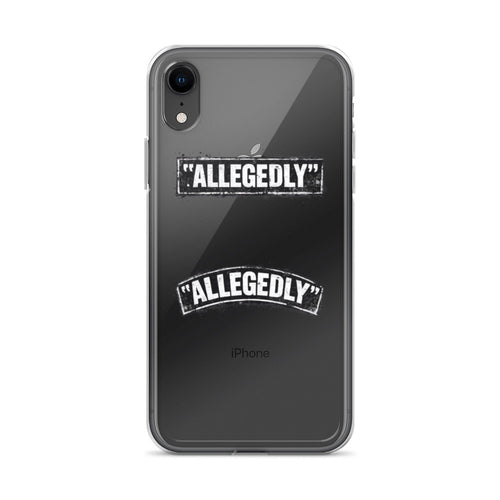 ALLEGEDLY typography in a bold, RAGS-inspired block font iPhone Case front view — Wandering With Pride