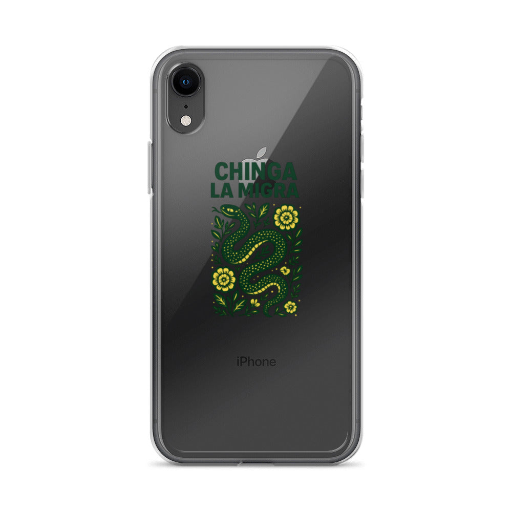 'Chinga La Migra' typography slogan iPhone Case front view — Wandering With Pride
