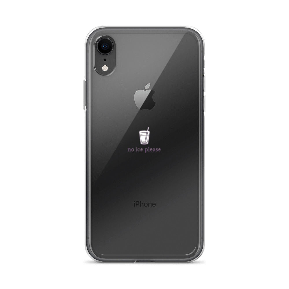 glass of ice with straw and text 'no' and 'ice please' iPhone Case front view — Wandering With Pride