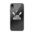 Legs with 'LEG RESTS' typography iPhone Case front view — Wandering With Pride