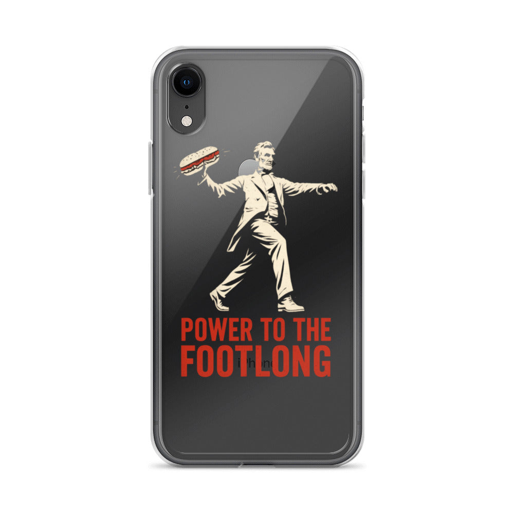 black-and-white illustration of a man in a suit holding a baton, with 'POWER TO THE PEOPLE' text below iPhone Case front view — Wandering With Pride