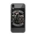 Three retro-styled men on motorcycles holding sandwiches, surrounded by 'SUBS OF LIBERTY' and 'SANDWICH CLUB' text iPhone Case front view — Wandering With Pride