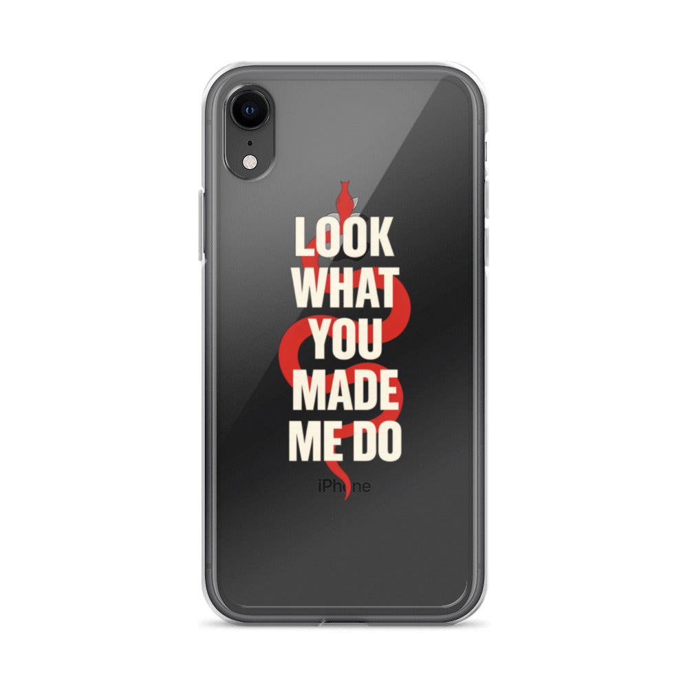 'LOOK WHAT YOU MADE ME DO' typography with red snake illustration iPhone Case front view — Wandering With Pride