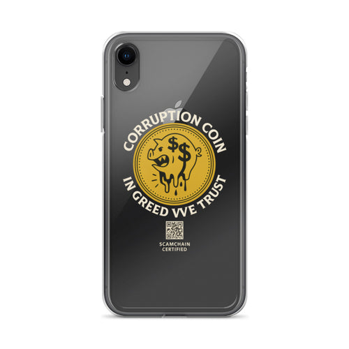 Corruption Coin logo illustration iPhone Case front view — Wandering With Pride