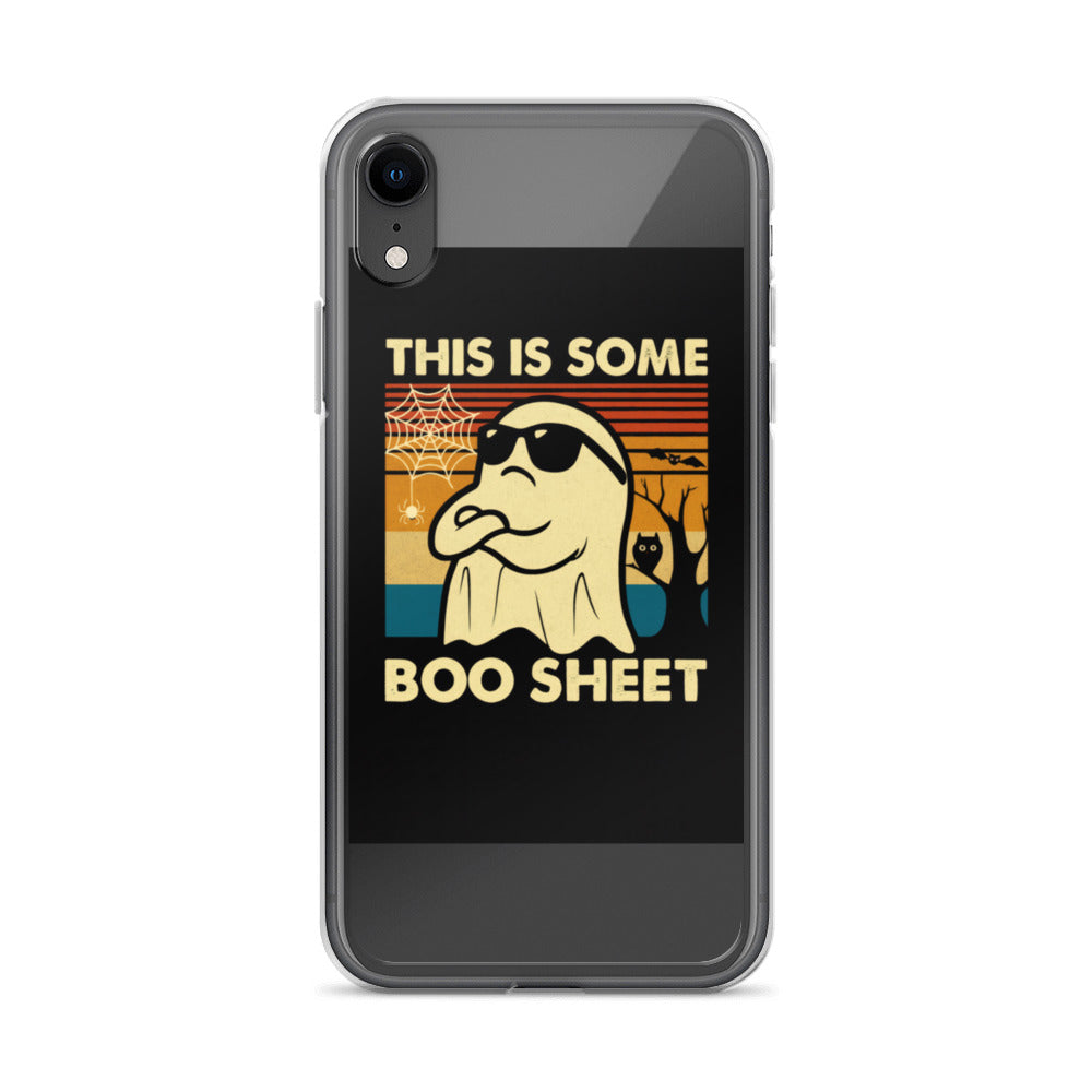 Cartoon ghost with sunglasses and hat iPhone Case front view — Wandering With Pride