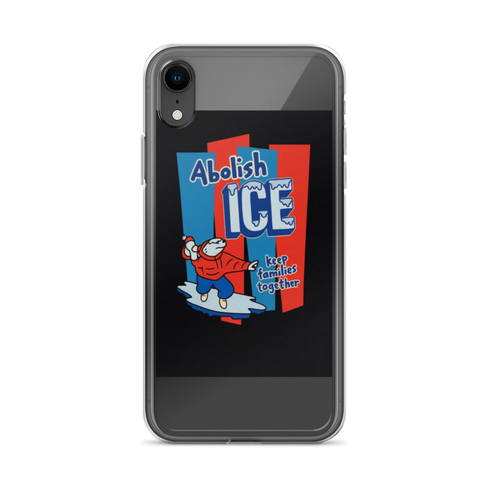 Polar bear wearing red hat and scarf holding 'Abolish ICE' sign iPhone Case front view — Wandering With Pride
