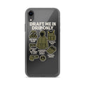 Drip culture gas mask with 'DRAFT ME IN DRIP ONLY' text iPhone Case front view — Wandering With Pride
