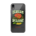 Brain with fork and spoon illustration labeled 'Italian BRAINROT' iPhone Case front view — Wandering With Pride