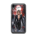 Gothic tattooed woman with red lips under a dark tree iPhone Case front view — Wandering With Pride