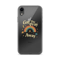Gay the Pray Away illustration with rainbow arc, star, and crescent moon iPhone Case front view — Wandering With Pride