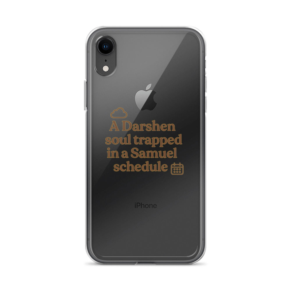 Typography with text reading 'A Darshen soul trapped in a Samuel schedule' iPhone Case front view — Wandering With Pride