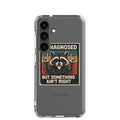 Raccoon illustration with tongue out and paws making peace sign Samsung Case front view — Wandering With Pride