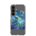 vibrant peacock illustration with glowing eyes and iridescent feathers Samsung Case front view — Wandering With Pride