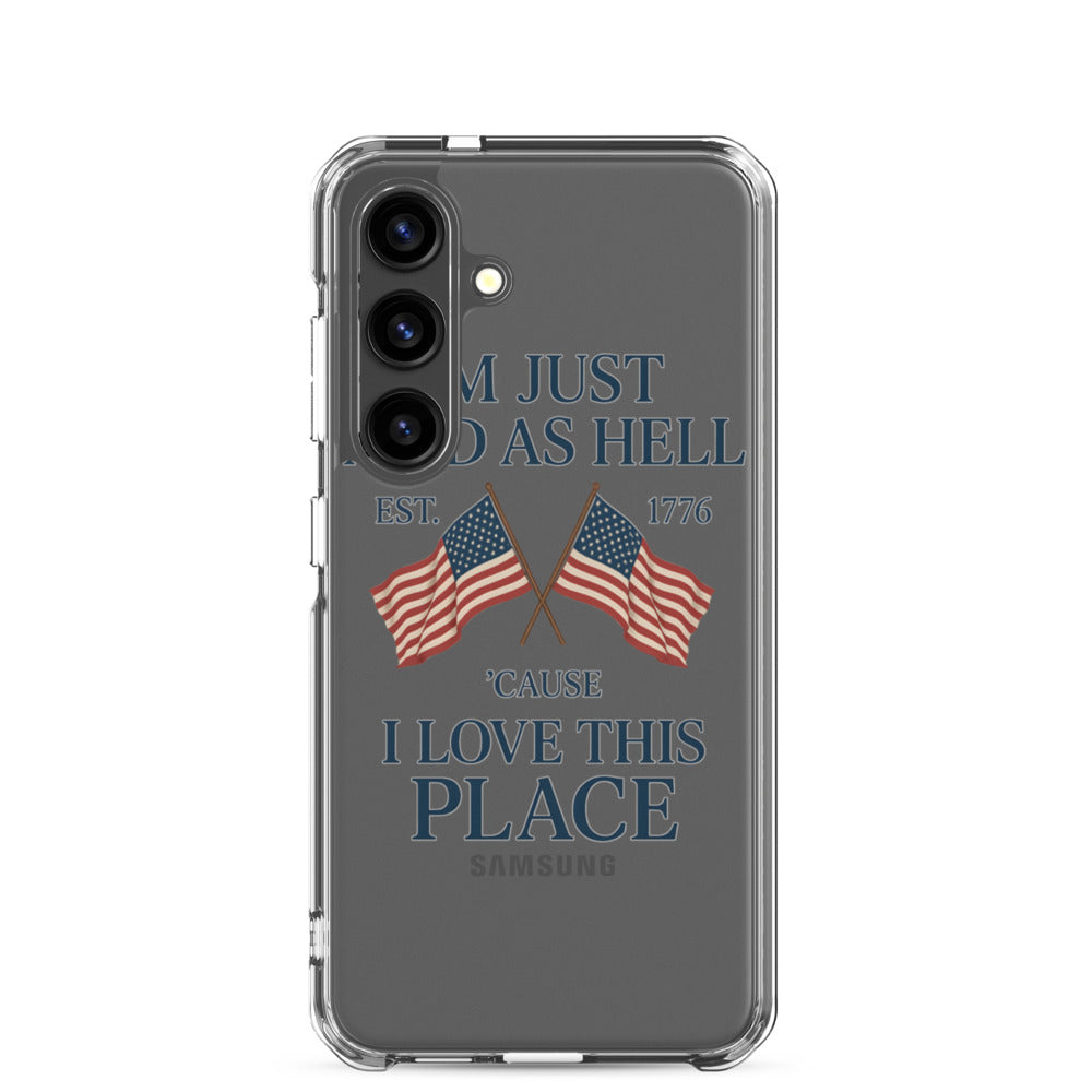 stylized American flag with abstract star patterns Samsung Case front view — Wandering With Pride