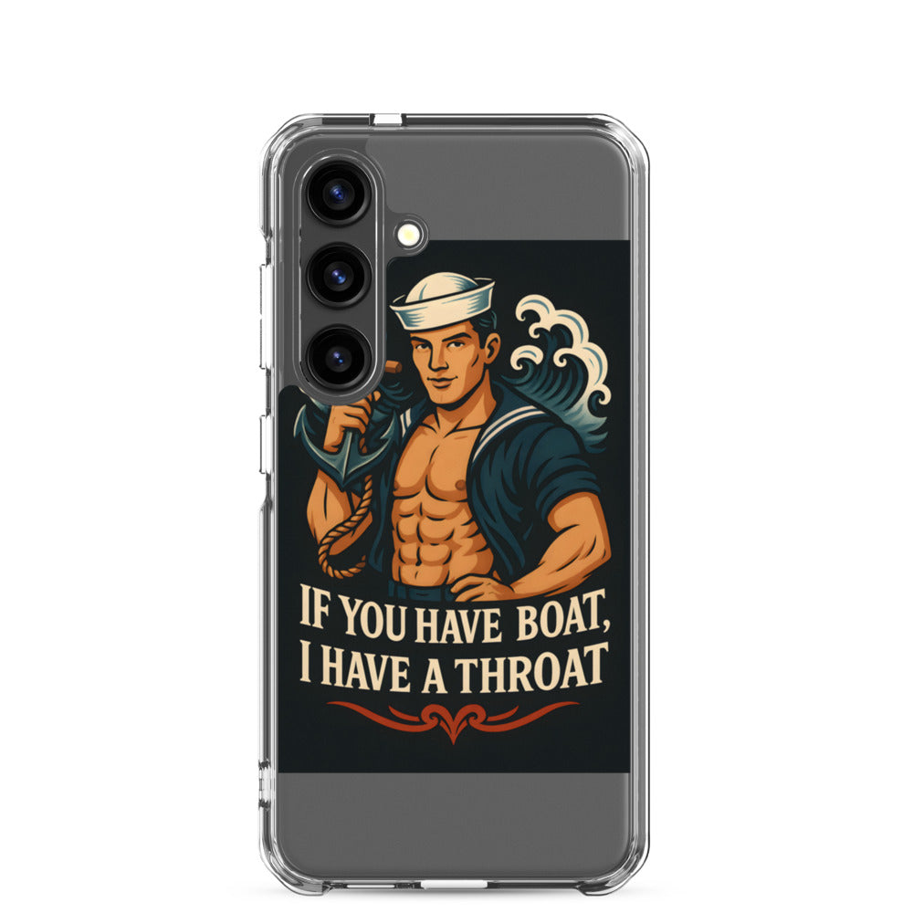 Illustration of a cartoon sailor with a large beard, top hat, and curved sword Samsung Case front view — Wandering With Pride