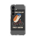 Anime-style sashimi roll on a red bicycle wearing a blue helmet Samsung Case front view — Wandering With Pride
