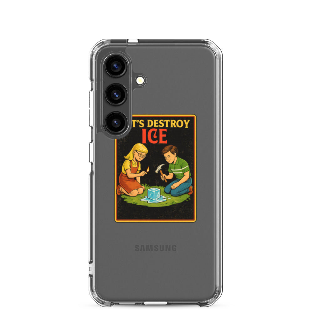 Cartoon characters destroying an ice cube labeled 'ICE' Samsung Case front view — Wandering With Pride