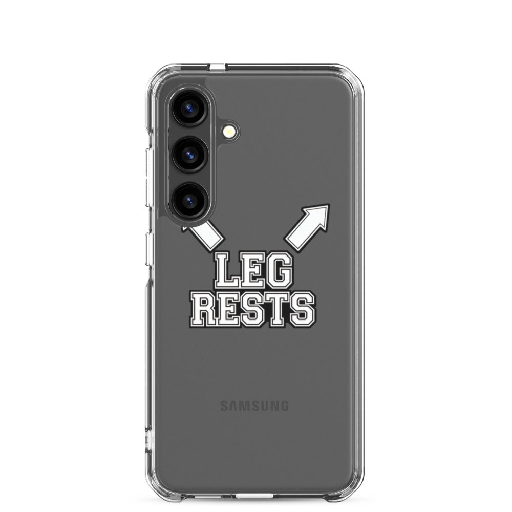 Legs with 'LEG RESTS' typography Samsung Case front view — Wandering With Pride