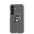 Stylized raccoon wearing sunglasses holding a rainbow flag Samsung Case front view — Wandering With Pride