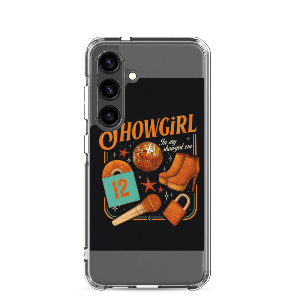 disco showgirl illustration with disco ball, microphone, and high heels Samsung Case front view — Wandering With Pride