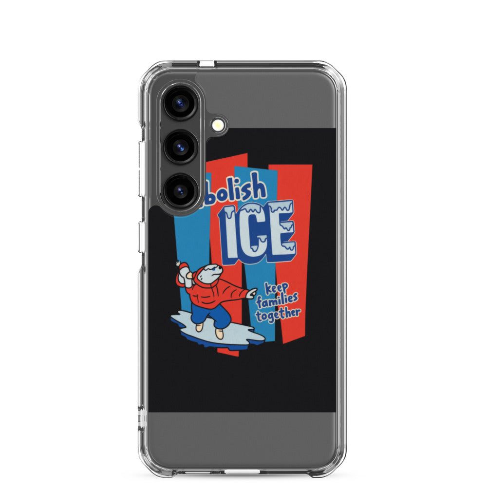 Polar bear wearing red hat and scarf holding 'Abolish ICE' sign Samsung Case front view — Wandering With Pride